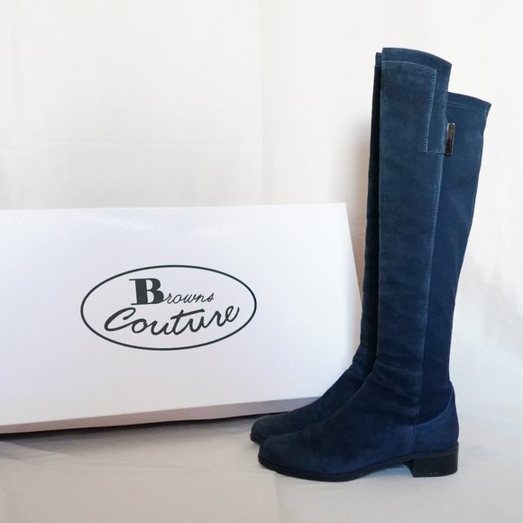 Browns Couture Suede Over-the-knee Boots in Navy - Picture 3 of 11